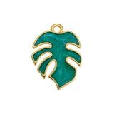 Bedel Monstera blad Groen-Goud 24K DQ 15x20mm-bedels-Kraaltjes van Renate