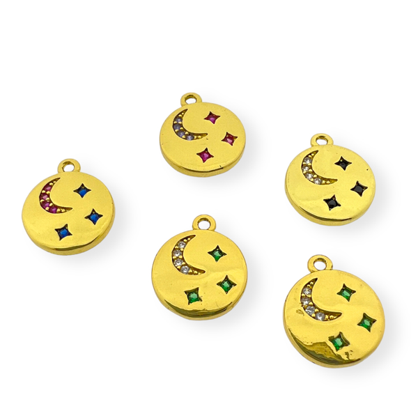 Bedel Moon & Star Zirconia Gold plated 11mm-bedels-Kraaltjes van Renate