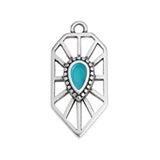 Bedel Motief stralen Turquoise-Zilver DQ 12,5x26,5mm-bedels-Kraaltjes van Renate
