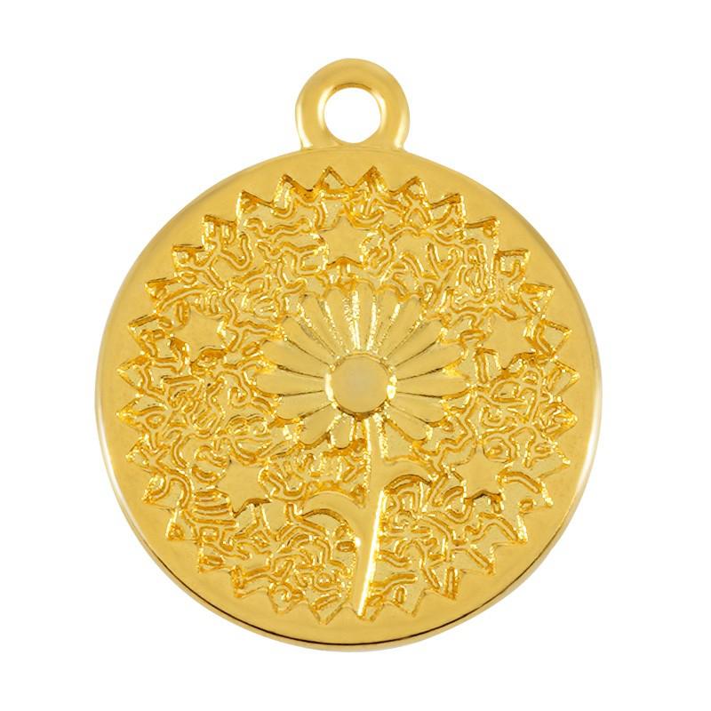 Bedel Munt daisy bloem Goud 24kr DQ 18mm-bedels-Kraaltjes van Renate