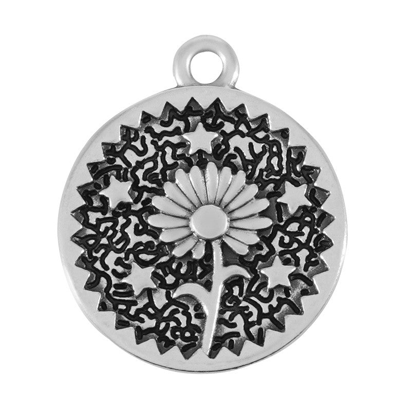 Bedel Munt daisy bloem Zilver DQ 18mm-bedels-Kraaltjes van Renate