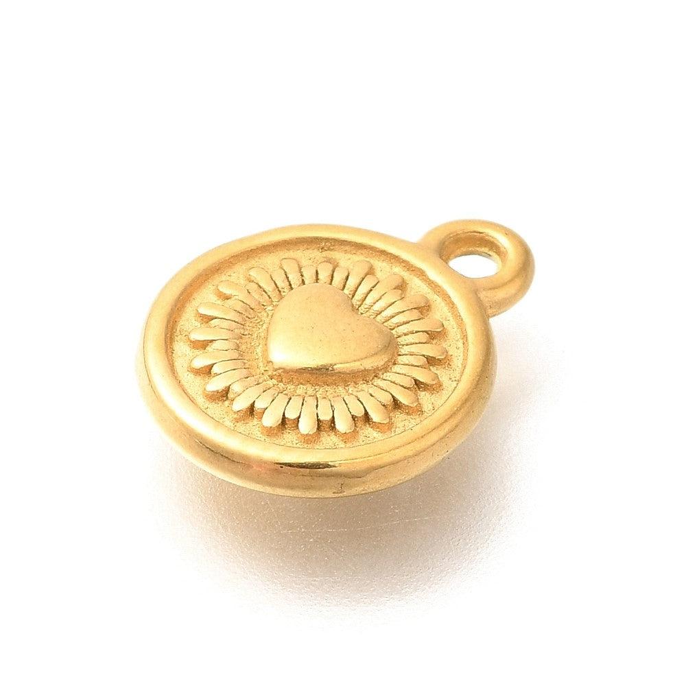 Bedel Munt met hartje 18K Gold Plated 12x10mm - per stuk-bedels-Kraaltjes van Renate