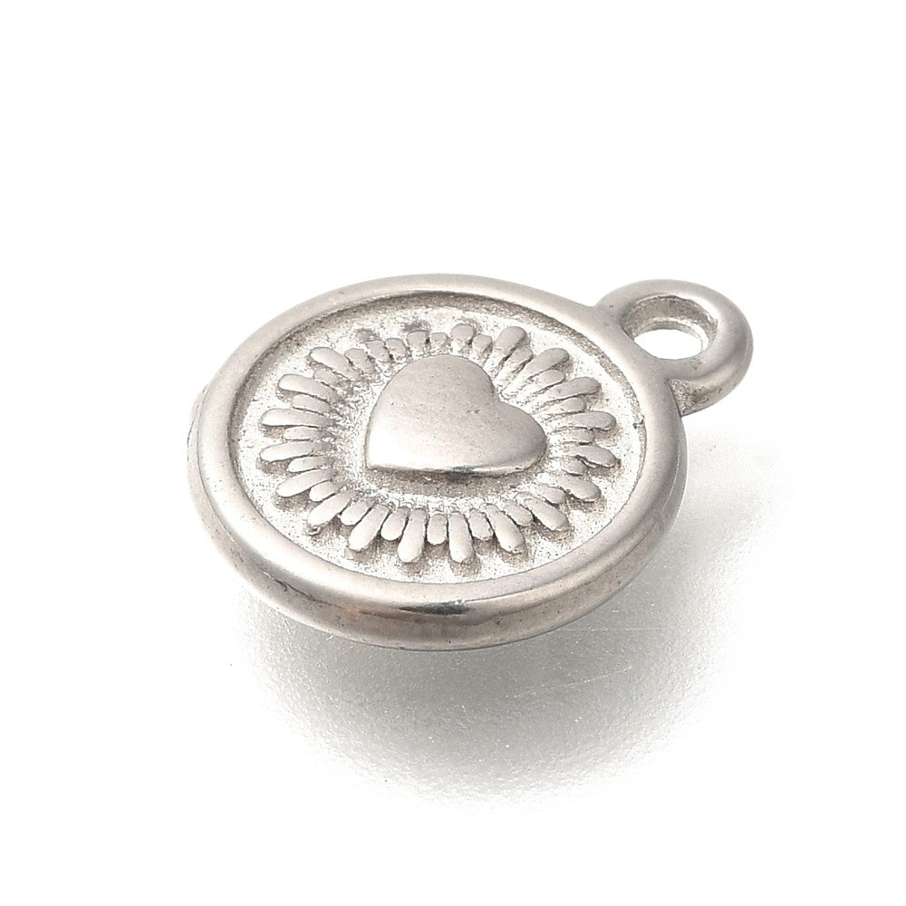 Bedel Munt met hartje RVS zilver 12x10mm - per stuk-bedels-Kraaltjes van Renate