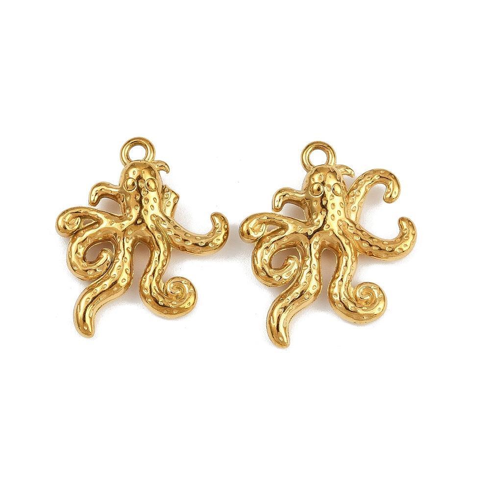 Bedel Octopus Rvs 22,5x20mm Goud-bedels-Kraaltjes van Renate