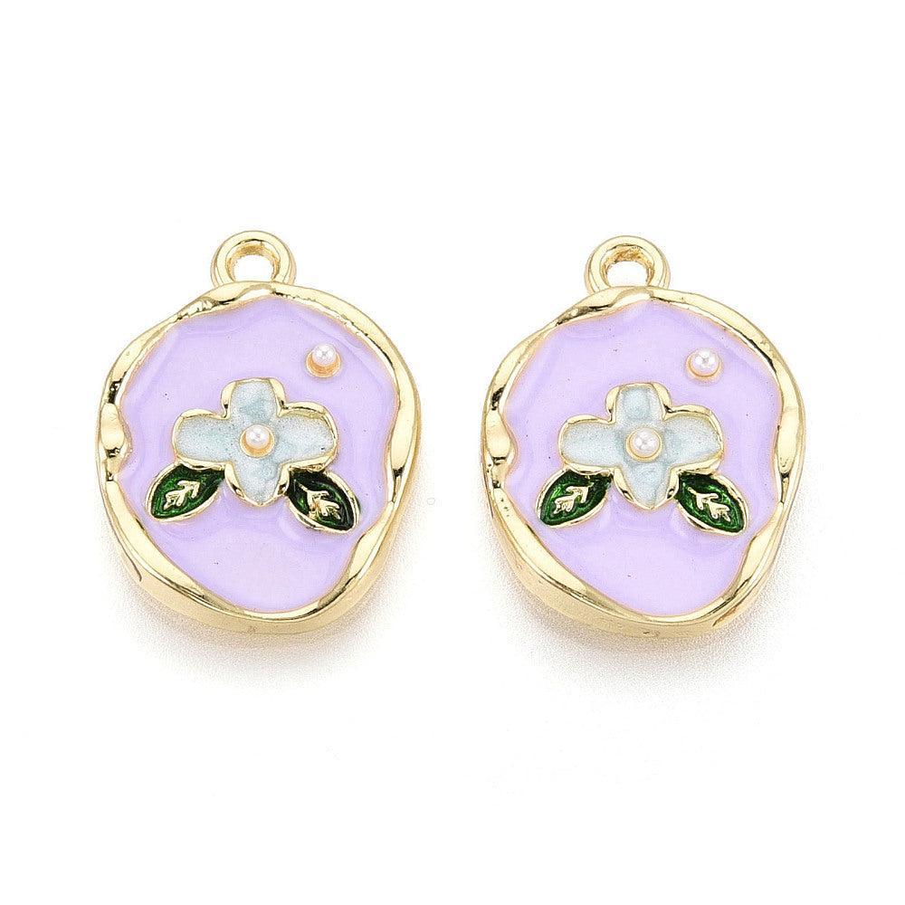 Bedel Ovaal Bloem Emaille met Acryl Parel 24mm – per stuk-bedels-Kraaltjes van Renate