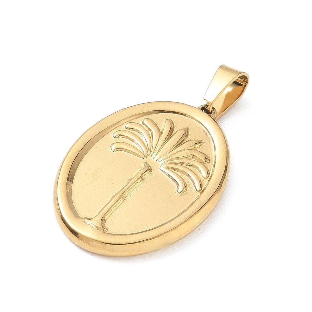 Bedel Ovaal Palm Premium RVS Goud 30mm - per stuk-Bedels-Kraaltjes van Renate