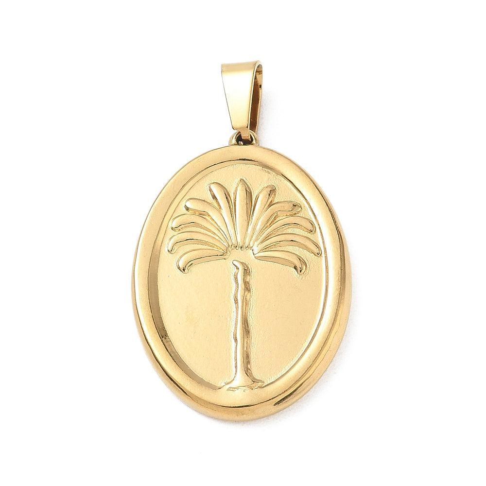 Bedel Ovaal Palm Premium RVS Goud 30mm - per stuk-Bedels-Kraaltjes van Renate
