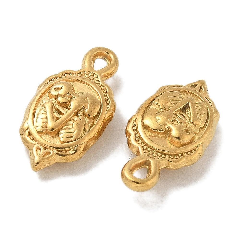 Bedel Ovaal met skelet RVS 18K Gold Plated 20x10mm - per stuk-bedels-Kraaltjes van Renate