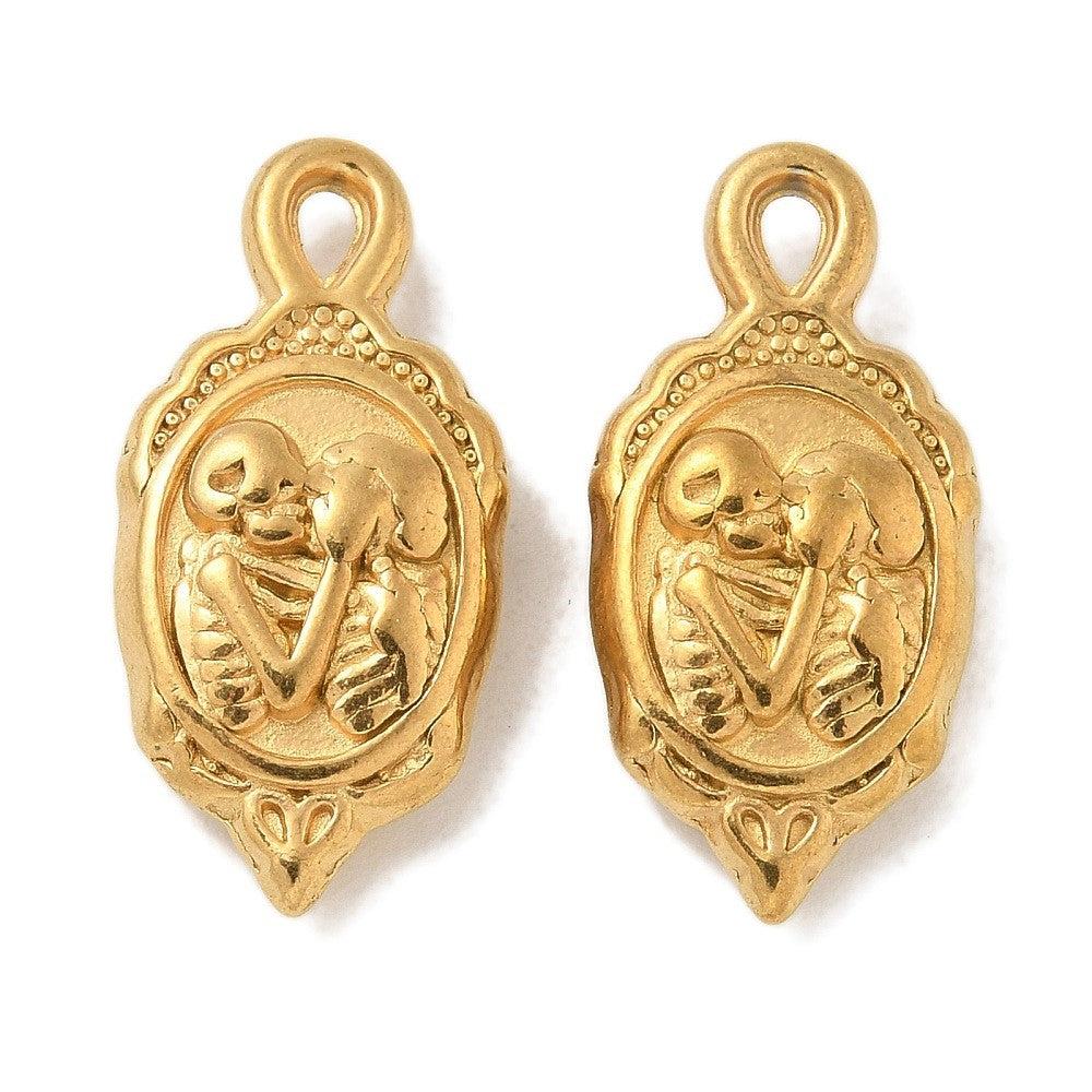 Bedel Ovaal met skelet RVS 18K Gold Plated 20x10mm - per stuk-bedels-Kraaltjes van Renate