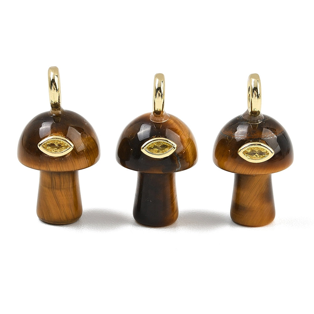 Bedel Paddenstoel Tijgeroog Zirkonia Brass Goud 28mm - per stuk-Bedels-Kraaltjes van Renate