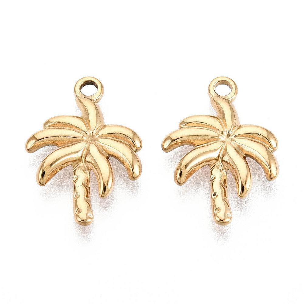 Bedel Palmboom Goud RVS 20x14mm-bedels-Kraaltjes van Renate