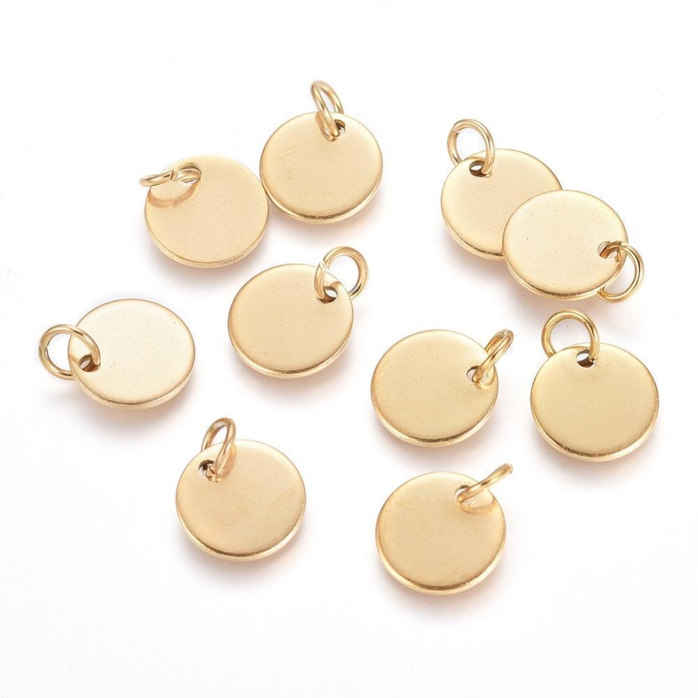 Stainless Steel Bedel Glad Muntje Goud 10mm - per stuk-Bedels-Kraaltjes van Renate