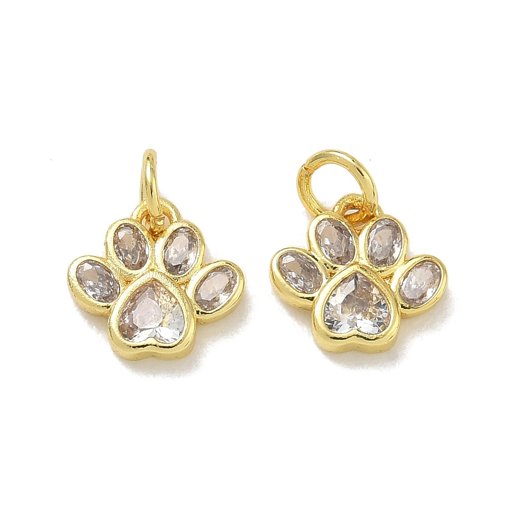 Bedel Pootafdruk Zirkonia Brass Goud 11mm - per stuk-Bedels-Kraaltjes van Renate