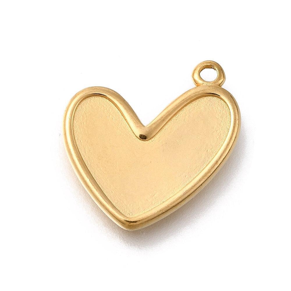 Bedel RVS 18K goud hart 21mm- per stuk-bedels-Kraaltjes van Renate