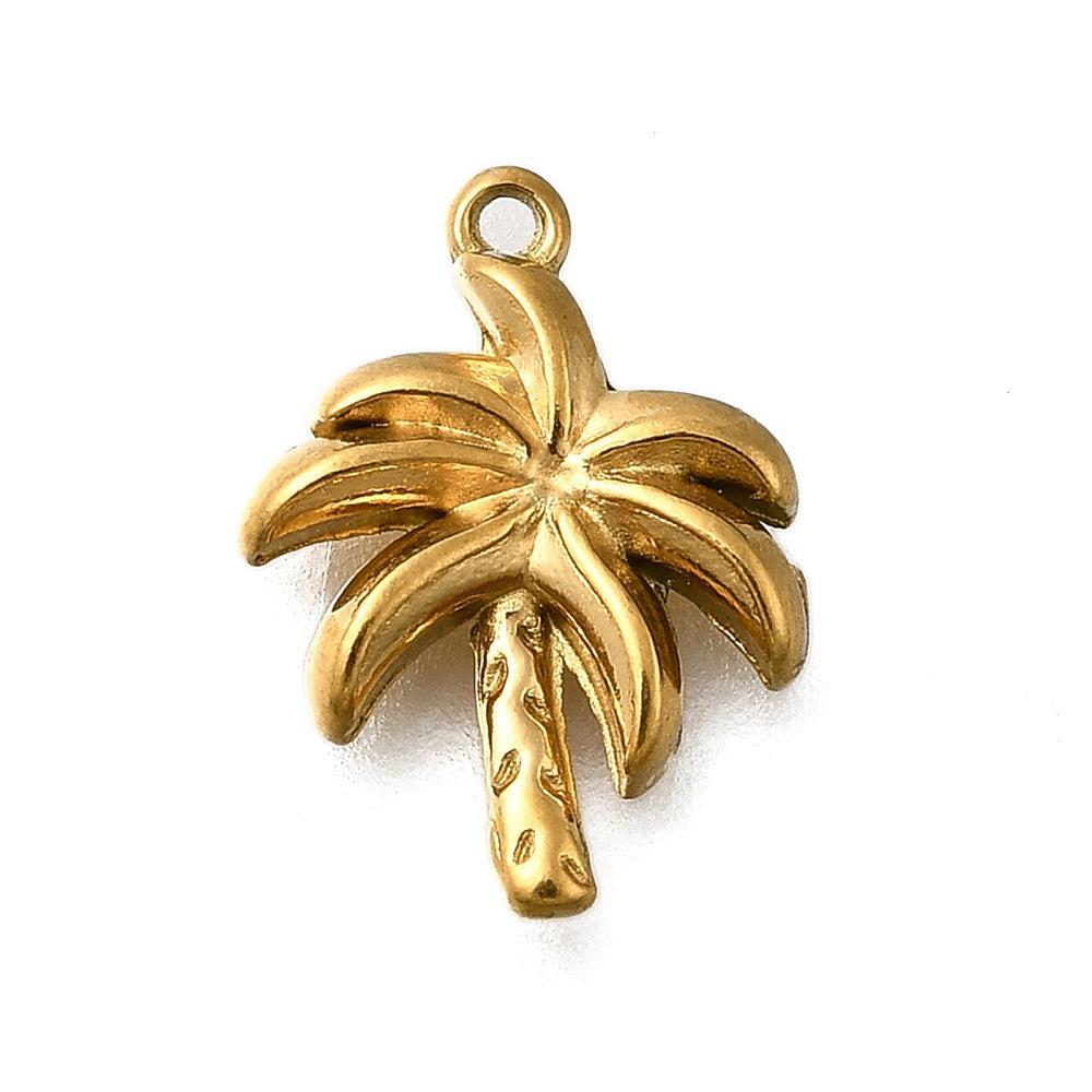 Bedel RVS 18K goud palmboom 14,5mm- per stuk-bedels-Kraaltjes van Renate