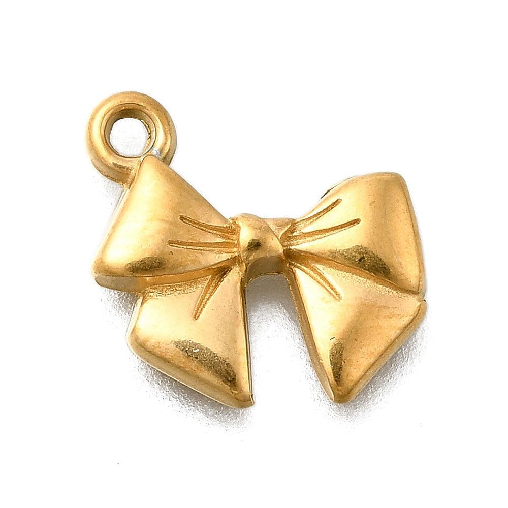 Bedel RVS 18K goud strikje 12,5mm- per stuk-bedels-Kraaltjes van Renate