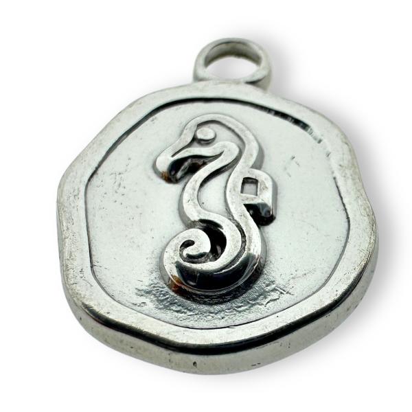 Bedel RVS zilver munt zeepaardje 16x13x2mm-bedels-Kraaltjes van Renate