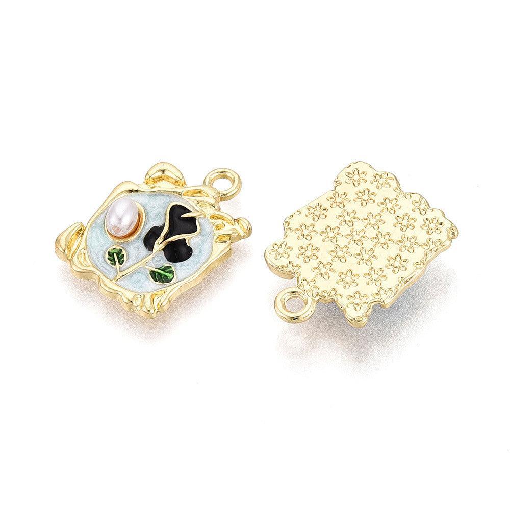 Bedel Rechthoek Bloem Emaille met Acryl Parel 23mm – per stuk-bedels-Kraaltjes van Renate