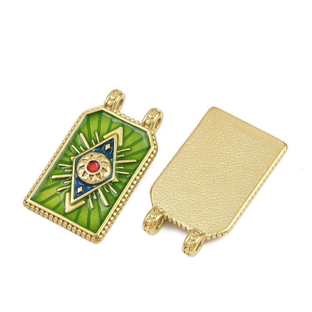 Bedel Rechthoek Evil Eye Emaille Premium RVS met 18K Goud Plating 30,5mm – per stuk-bedels-Kraaltjes van Renate