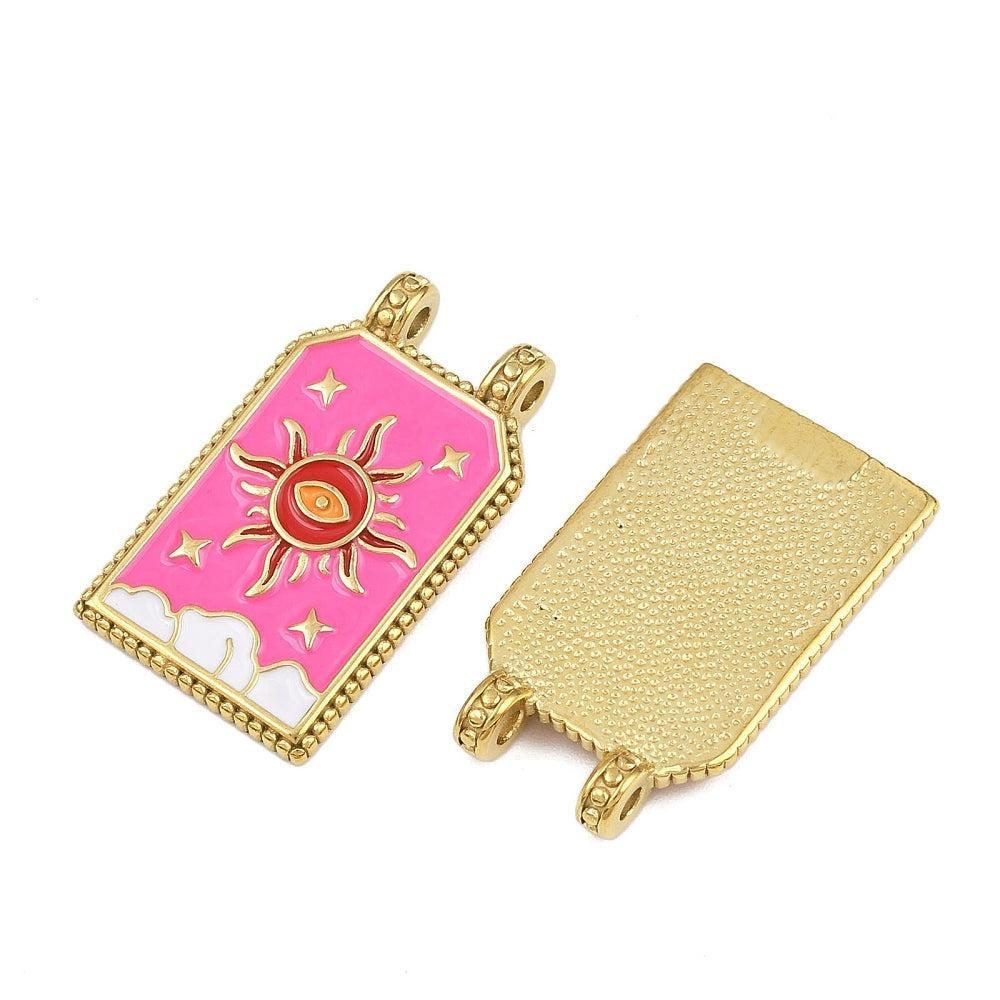 Bedel Rechthoek Evil Eye Emaille Premium RVS met 18K Goud Plating 30,5mm – per stuk-bedels-Kraaltjes van Renate