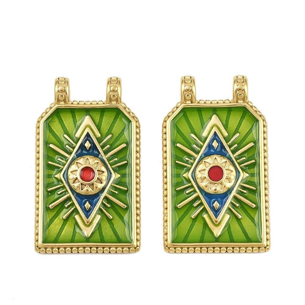 Bedel Rechthoek Evil Eye Emaille Premium RVS met 18K Goud Plating 30,5mm – per stuk-bedels-Kraaltjes van Renate