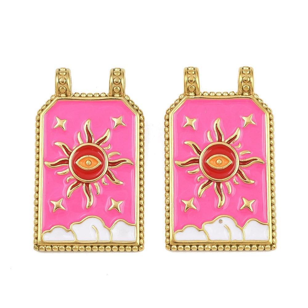 Bedel Rechthoek Evil Eye Emaille Premium RVS met 18K Goud Plating 30,5mm – per stuk-bedels-Kraaltjes van Renate