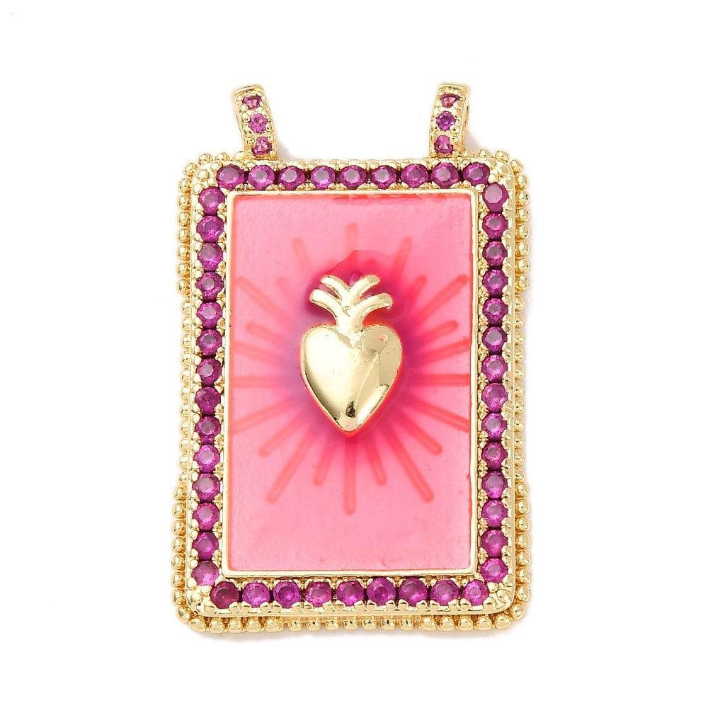 Bedel Rechthoek Hart Emaille met Zirkonia & 18K Goud Plating 36mm – per stuk-bedels-Kraaltjes van Renate