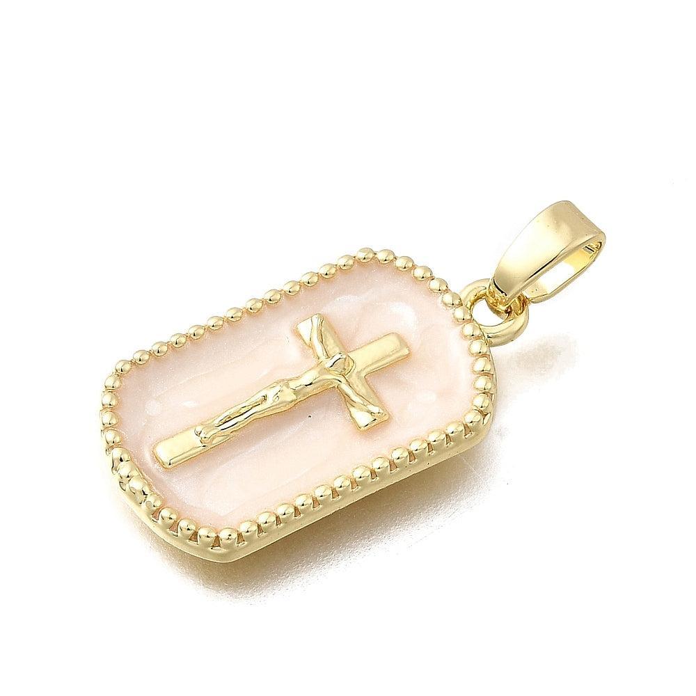 Bedel Rechthoek Kruis Emaille met 18K Goud Plating 21mm – per stuk-bedels-Kraaltjes van Renate