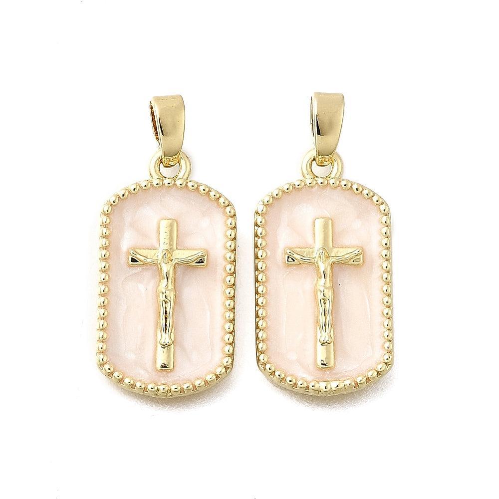 Bedel Rechthoek Kruis Emaille met 18K Goud Plating 21mm – per stuk-bedels-Kraaltjes van Renate