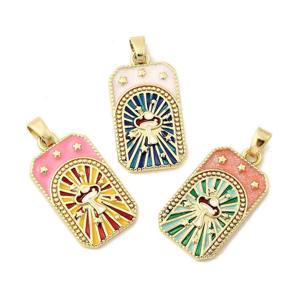 Bedel Rechthoek Paddenstoel Emaille 28,5mm – per stuk-bedels-Kraaltjes van Renate