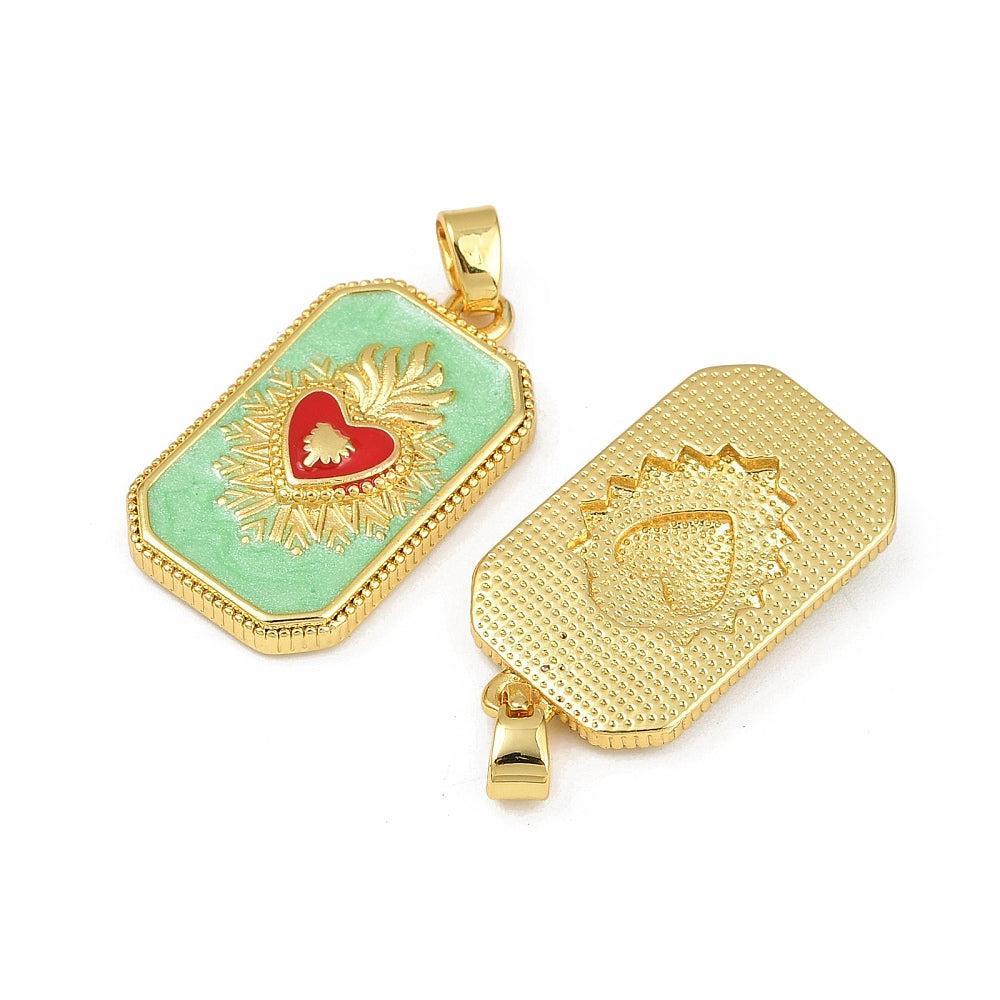 Bedel Rechthoek Sacred Heart Emaille 27,5mm – per stuk-bedels-Kraaltjes van Renate