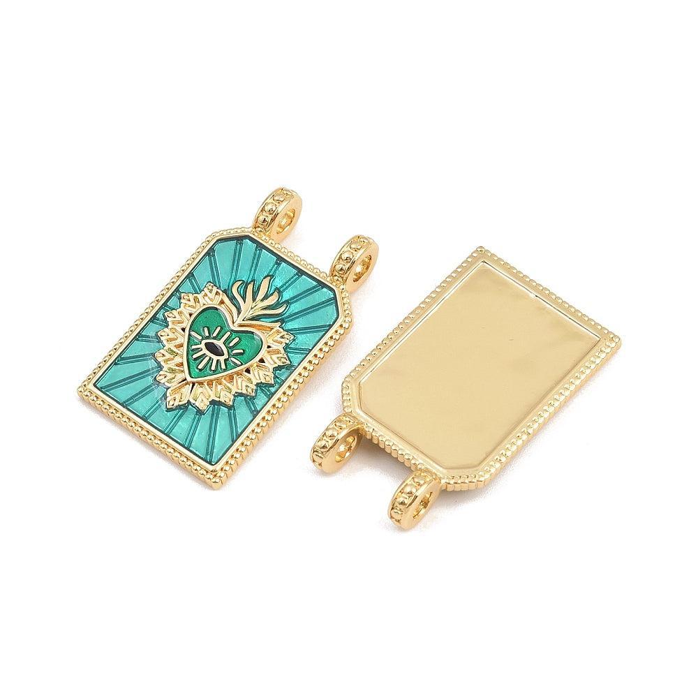 Bedel Rechthoek Sacred Heart Emaille met 18K Goud Plating 29mm – per stuk-bedels-Kraaltjes van Renate