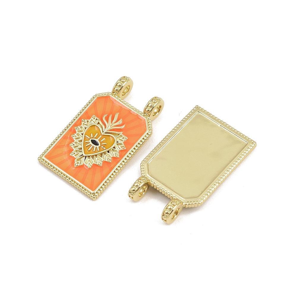 Bedel Rechthoek Sacred Heart Emaille met 18K Goud Plating 29mm – per stuk-bedels-Kraaltjes van Renate