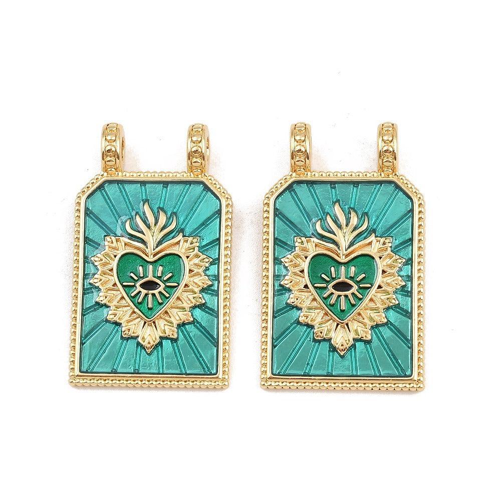 Bedel Rechthoek Sacred Heart Emaille met 18K Goud Plating 29mm – per stuk-bedels-Kraaltjes van Renate