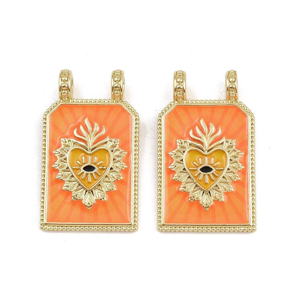 Bedel Rechthoek Sacred Heart Emaille met 18K Goud Plating 29mm – per stuk-bedels-Kraaltjes van Renate