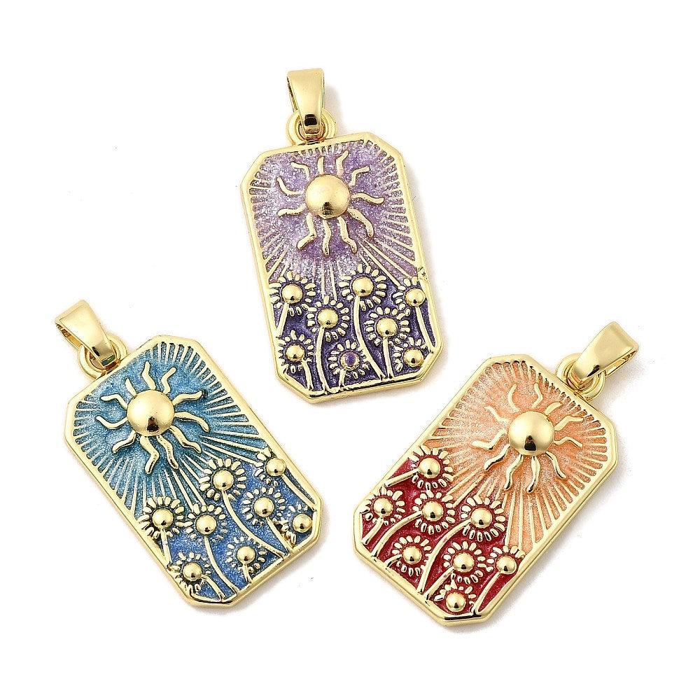 Bedel Rechthoek Zon Emaille 28,5mm – per stuk-bedels-Kraaltjes van Renate