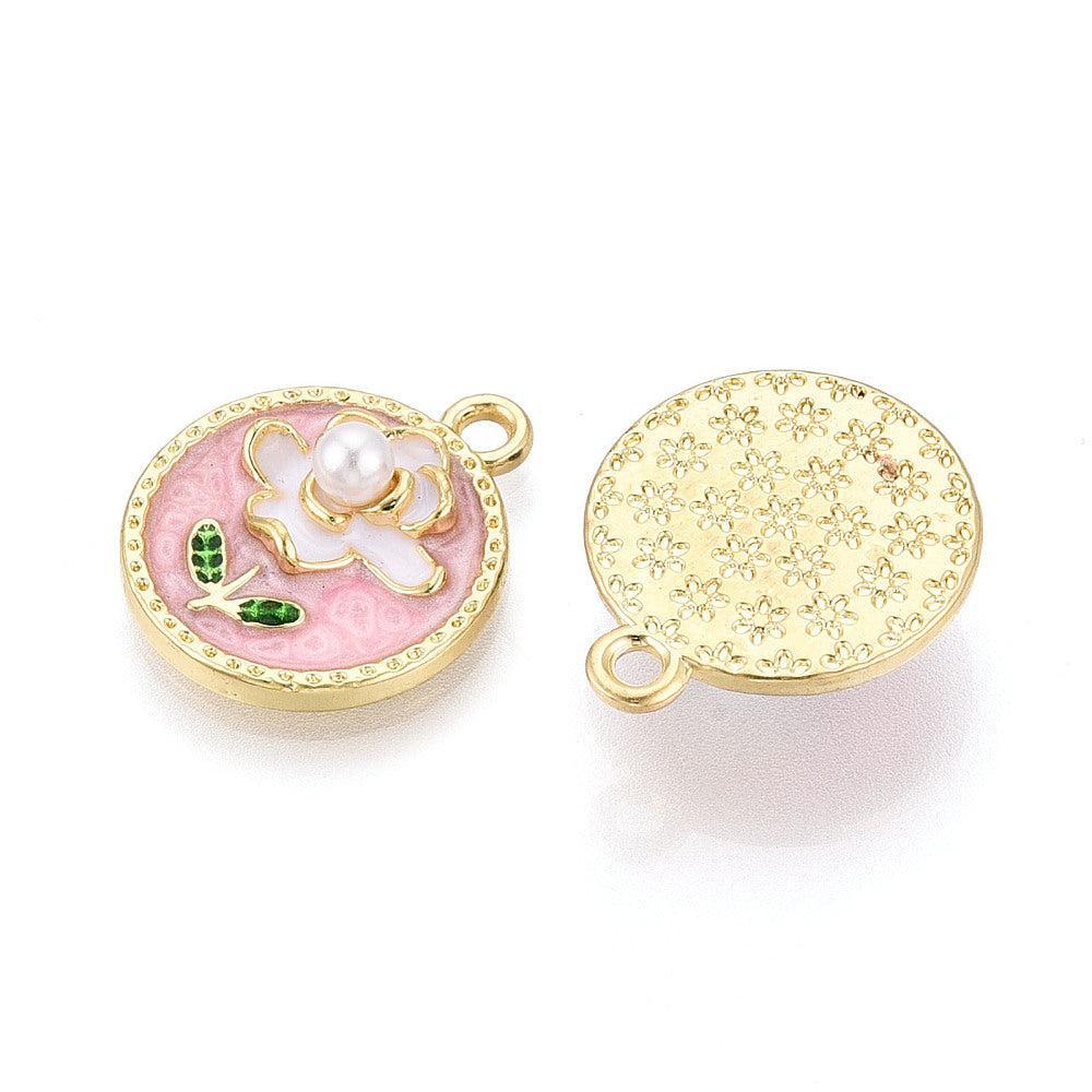 Bedel Rond Bloem Emaille met Acryl Parel 22mm – per stuk-bedels-Kraaltjes van Renate