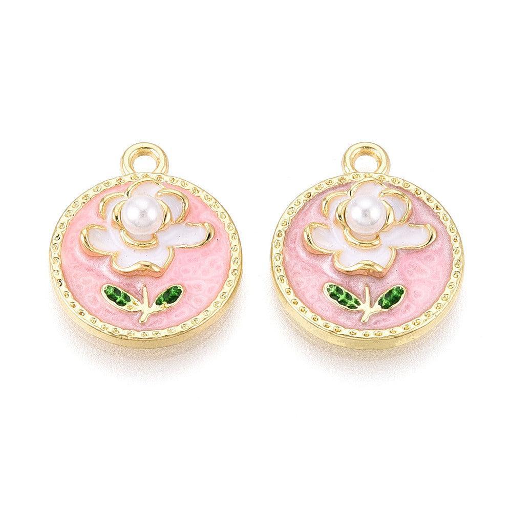 Bedel Rond Bloem Emaille met Acryl Parel 22mm – per stuk-bedels-Kraaltjes van Renate