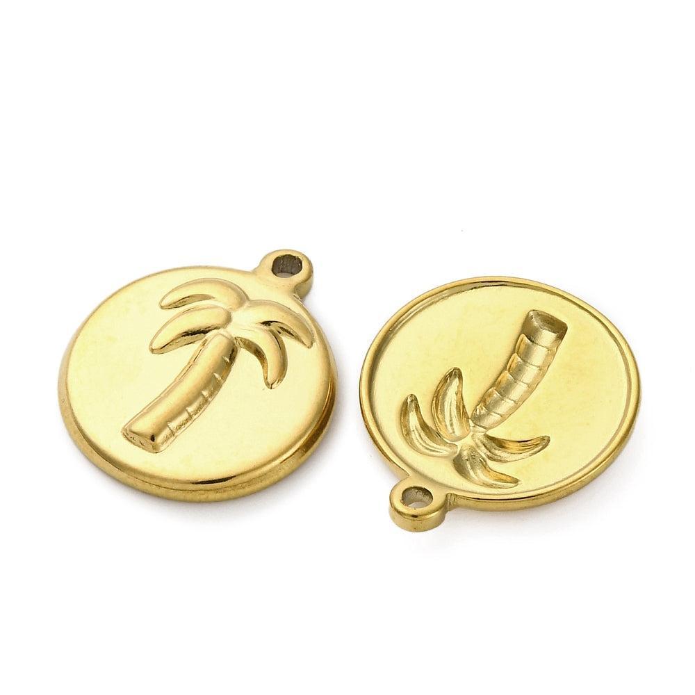 Bedel Rond Palmboom Goud 17x14,5mm- Per Stuk-bedels-Kraaltjes van Renate