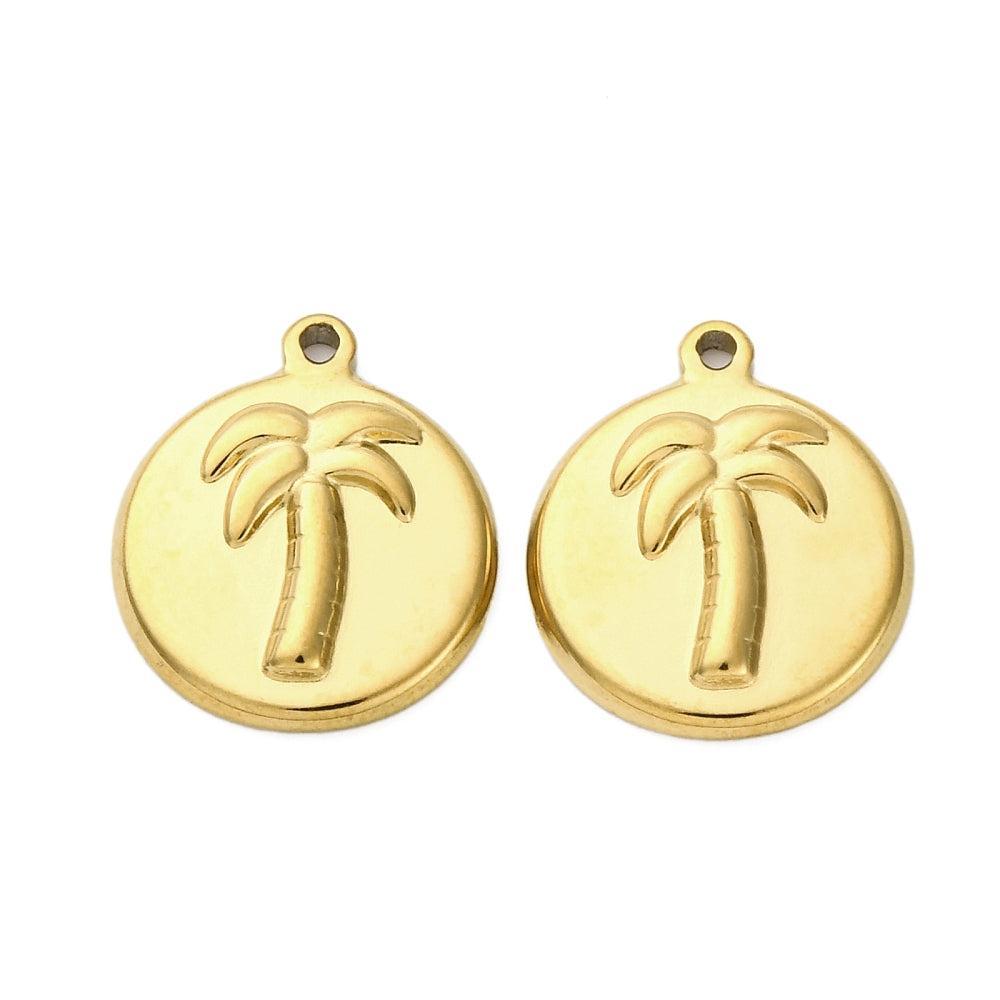 Bedel Rond Palmboom Goud 17x14,5mm- Per Stuk-bedels-Kraaltjes van Renate