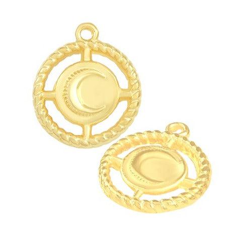 Bedel Ronde munt met maan Goud 24kr DQ 18mm-bedels-Kraaltjes van Renate