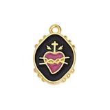 Bedel Sacred heart Zwart-Goud 24K DQ 14x20mm-bedels-Kraaltjes van Renate
