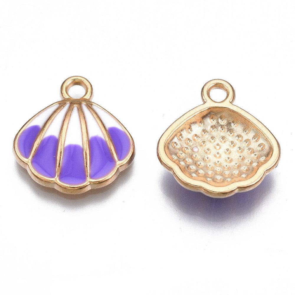 Bedel Schelp Emaille Goud Paars 17x16mm - per stuk-Bedels-Kraaltjes van Renate