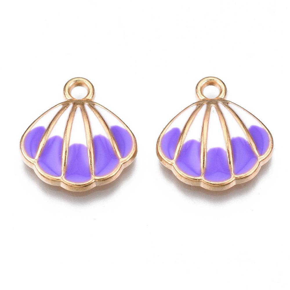 Bedel Schelp Emaille Goud Paars 17x16mm - per stuk-Bedels-Kraaltjes van Renate
