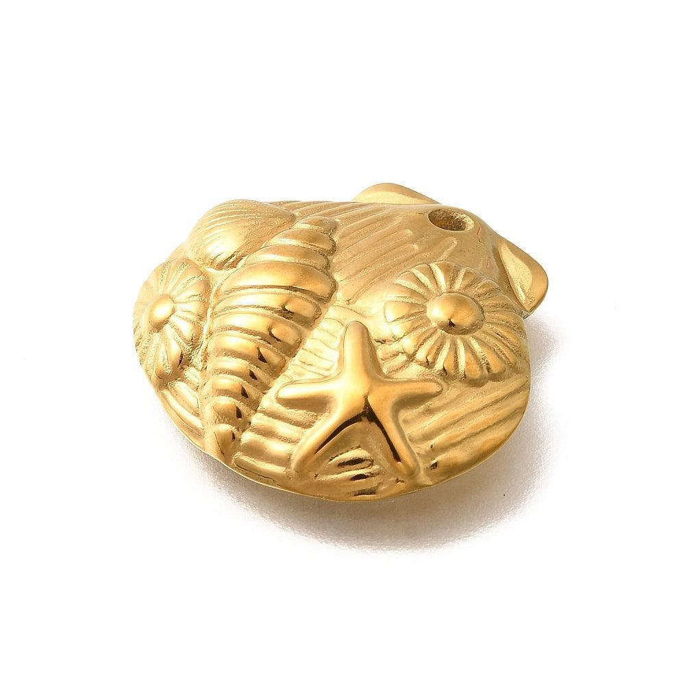 Bedel Schelp met Zeewezens Goud 19x20mm- Per Stuk-bedels-Kraaltjes van Renate