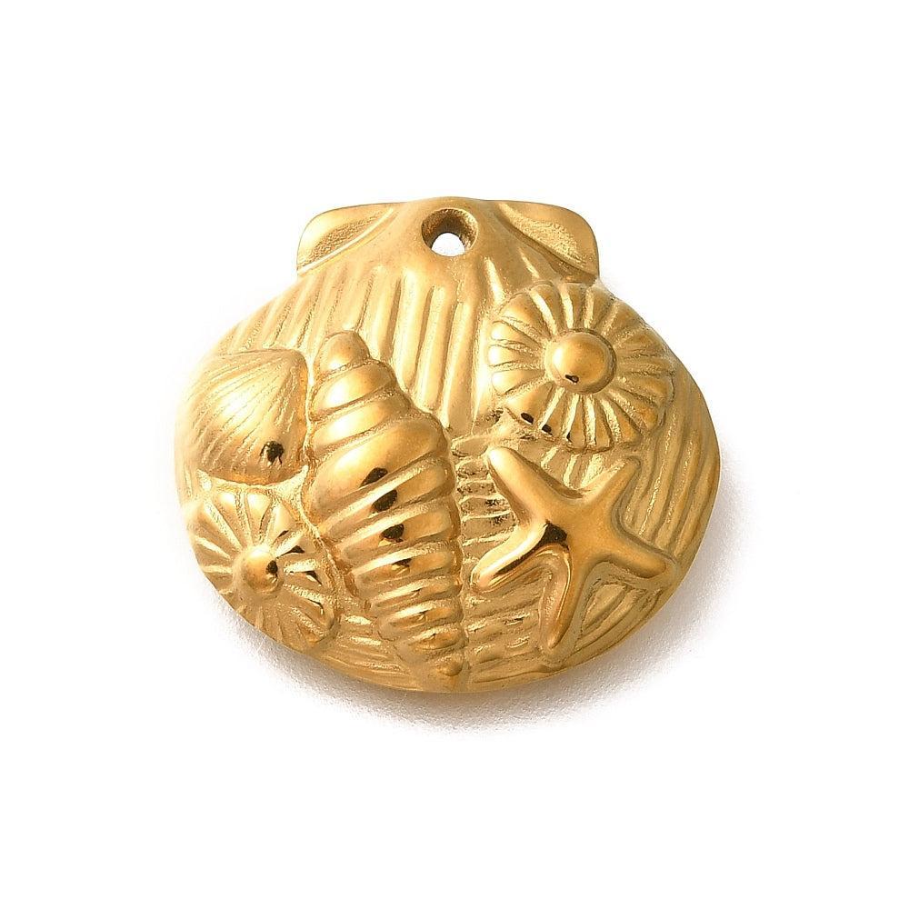 Bedel Schelp met Zeewezens Goud 19x20mm- Per Stuk-bedels-Kraaltjes van Renate