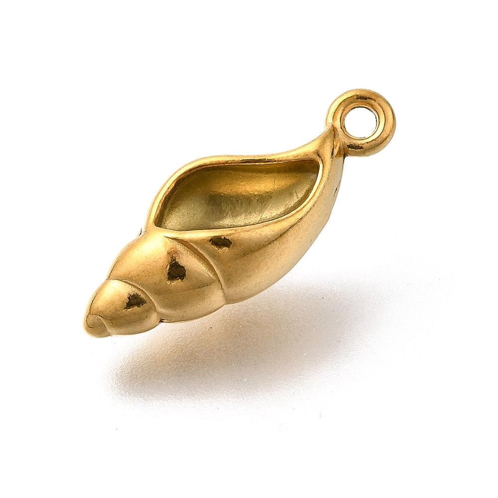 Bedel conch RVS 18K Goud 22,5mm - per stuk-Bedels-Kraaltjes van Renate