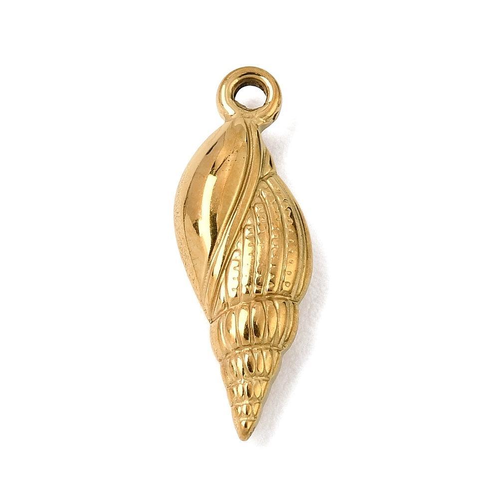 Bedel Schelp Kinkhoorn Premium 18k RVS Goud 23.5mm - per stuk-Kralen-Kraaltjes van Renate
