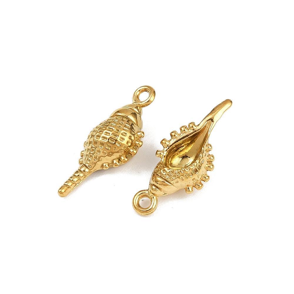 Bedel Schelp RVS Goud 20mm - per stuk-Bedels-Kraaltjes van Renate