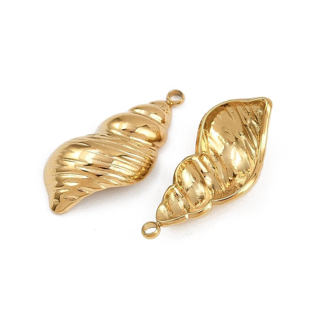 Bedel Schelp RVS Goudkleur 24mm – per stuk-bedels-Kraaltjes van Renate